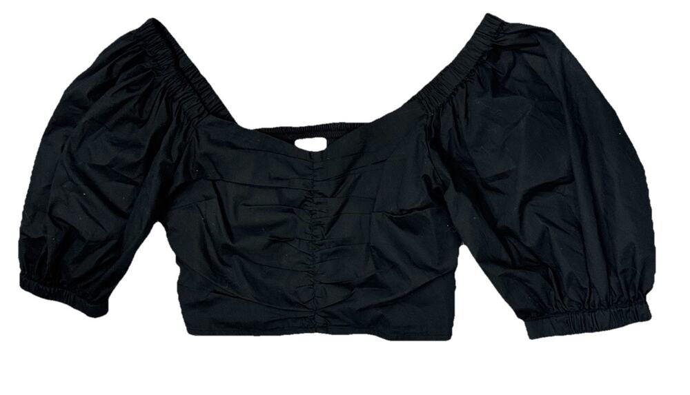 Abercrombie & Fitch Womens Black Smocked Puff Sleeve Crop Top Blouse M